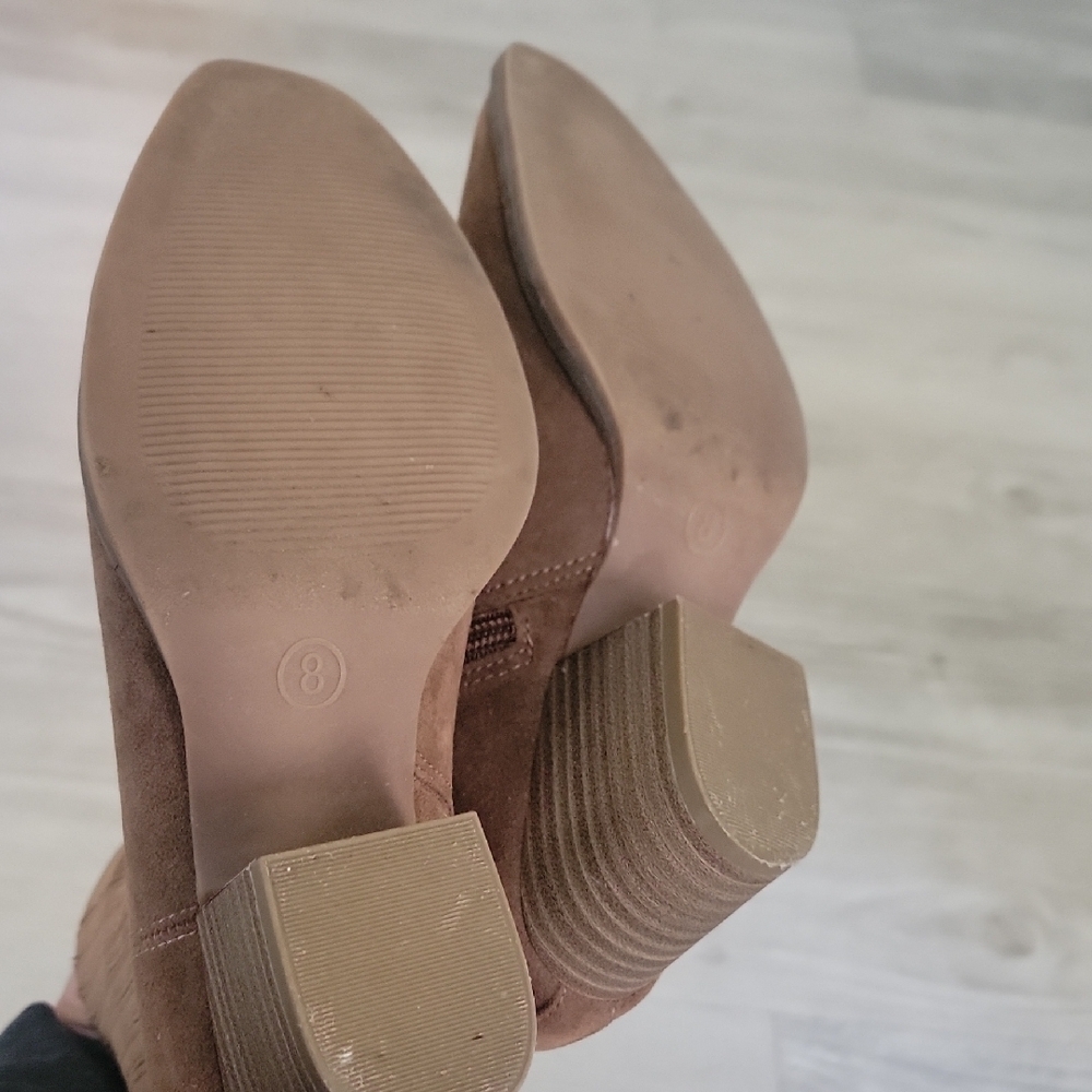 Women's Tan Suede Ankle Boots - Picture 2 of 7